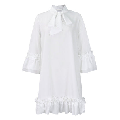 Women's 3/4-Sleeve Tunic Dress with Ruffled Bow Neckline