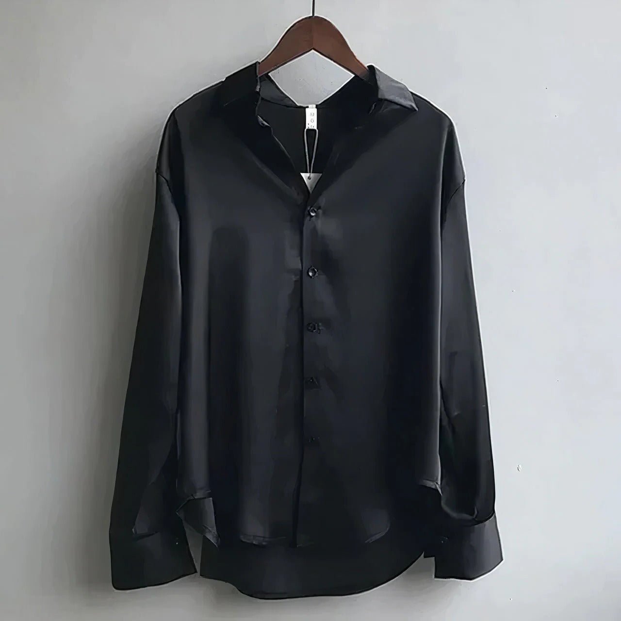 Women's Pointed Collar Long-Sleeve Satin Button-Down Shirt