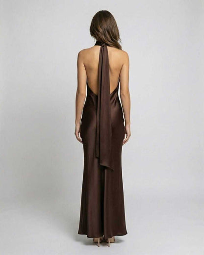 Women's Backless Satin Halter Maxi Gown