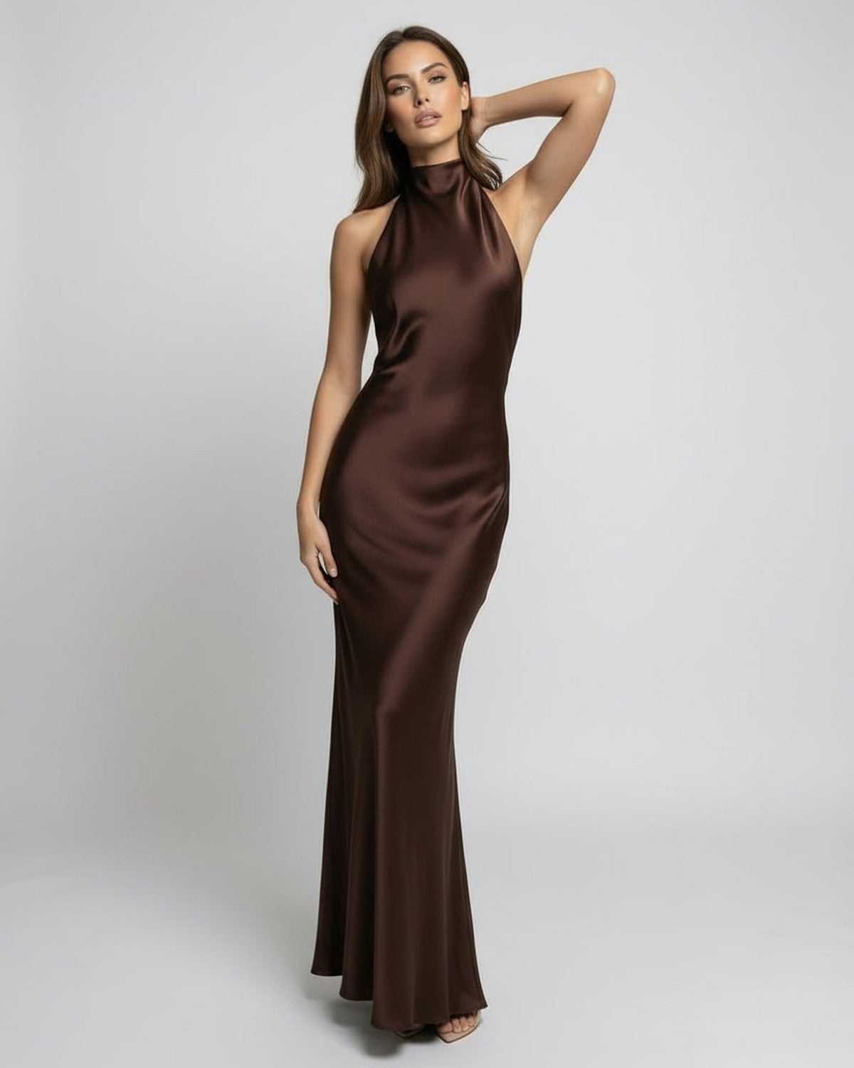 Women's Backless Satin Halter Maxi Gown