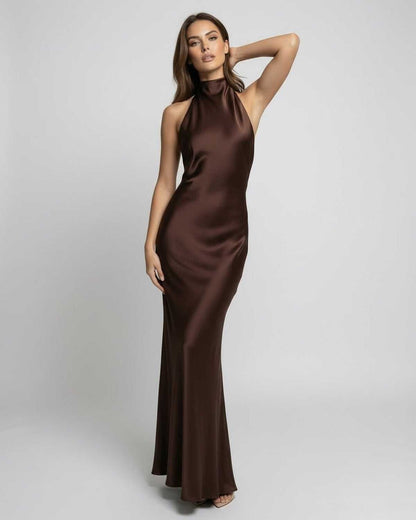 Women's Backless Satin Halter Maxi Gown