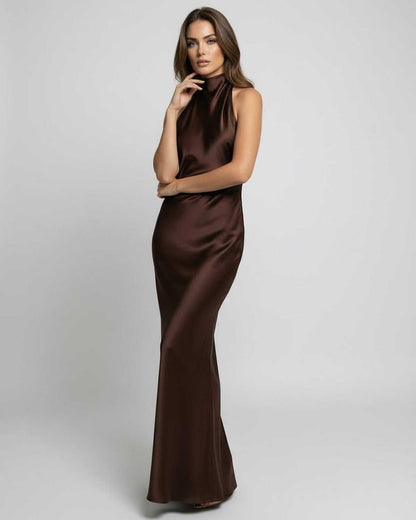 Women's Backless Satin Halter Maxi Gown