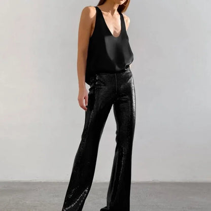 Women's Scoop Neck Loose Satin Sleeveless Top
