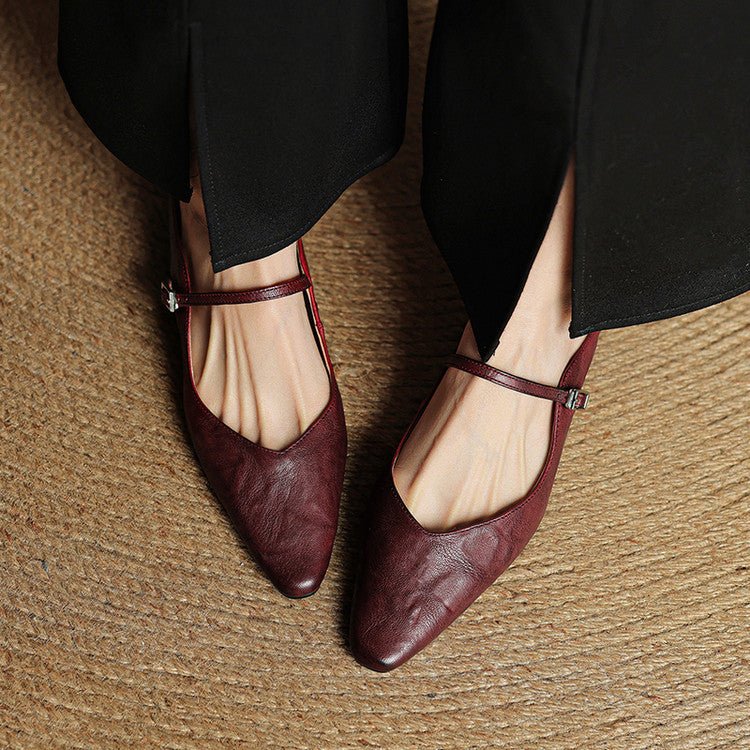 Women's Pointed-Toe Leather Mary Jane Backless Mules