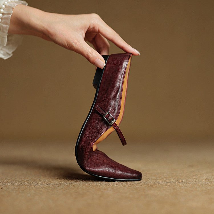 Women's Pointed-Toe Leather Mary Jane Backless Mules