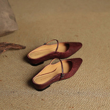 Women's Pointed-Toe Leather Mary Jane Backless Mules
