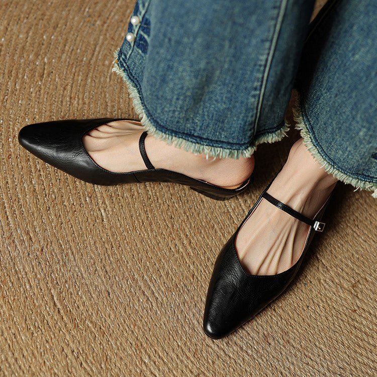 Women's Pointed-Toe Leather Mary Jane Backless Mules
