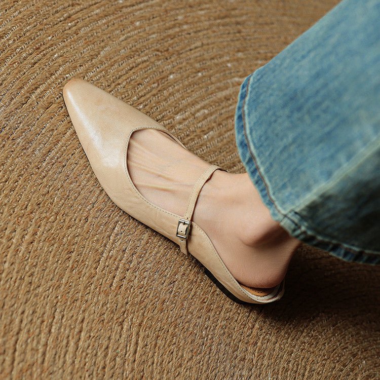 Women's Pointed-Toe Leather Mary Jane Backless Mules