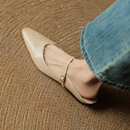Women's Pointed-Toe Leather Mary Jane Backless Mules