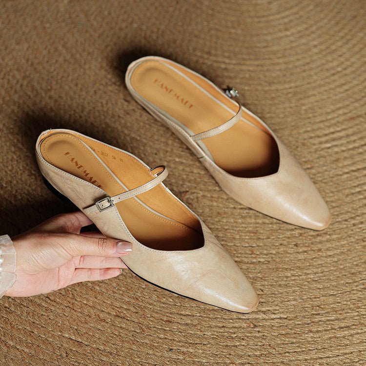 Women's Pointed-Toe Leather Mary Jane Backless Mules
