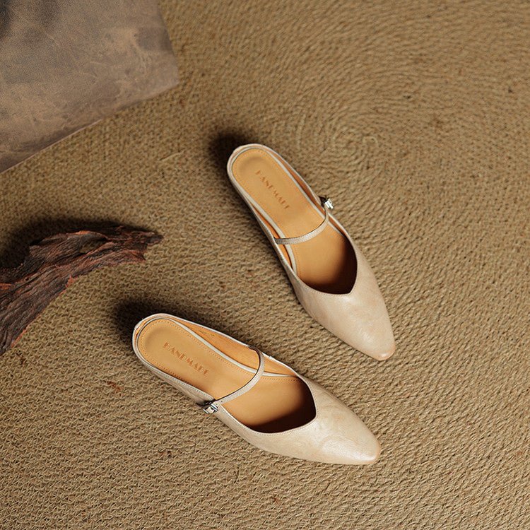Women's Pointed-Toe Leather Mary Jane Backless Mules