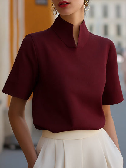 Mandarin Collar Structured Short Sleeve Top for Women