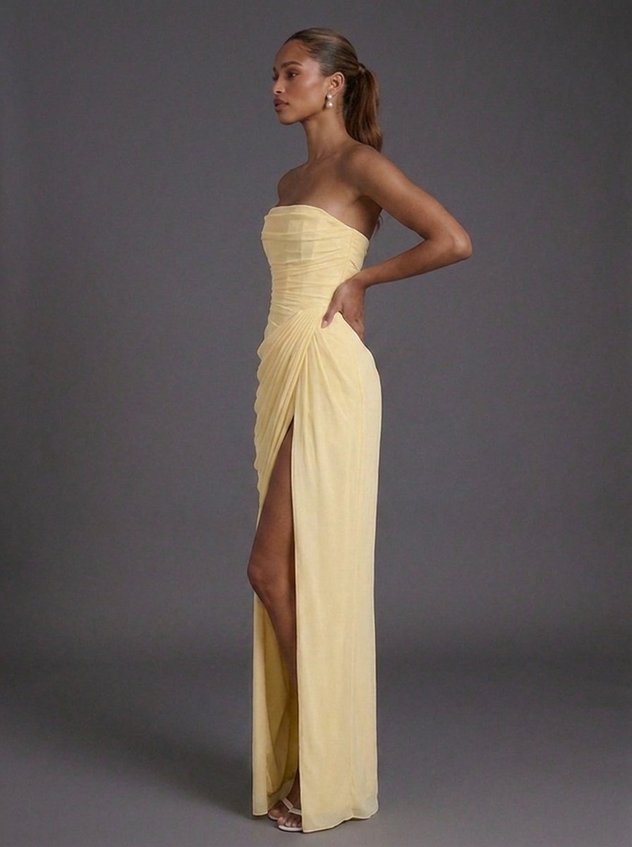Women's Strapless Corset Maxi Dress with Slit
