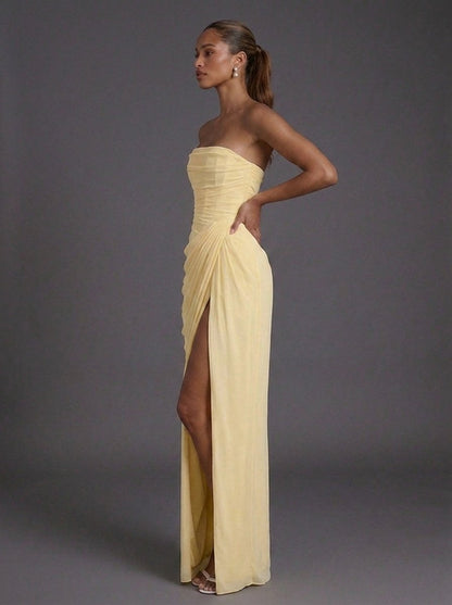 Women's Strapless Corset Maxi Dress with Slit