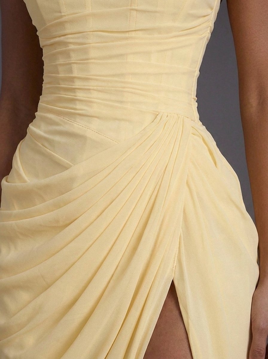 Women's Strapless Corset Maxi Dress with Slit