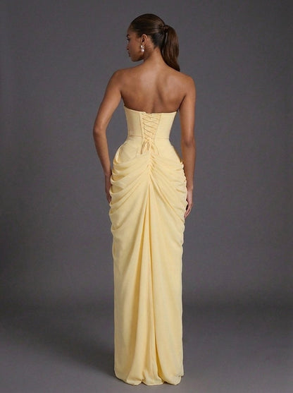 Women's Strapless Corset Maxi Dress with Slit