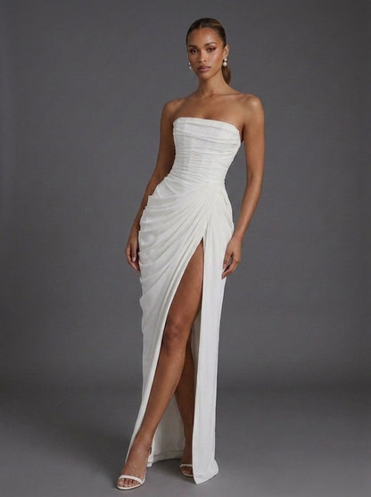 Women's Strapless Corset Maxi Dress with Slit