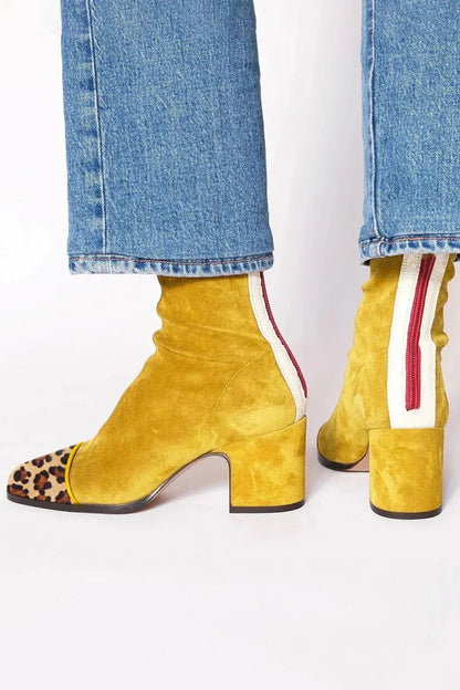 Square-Toe Suede Block-Heel Knee-High Boots for Women