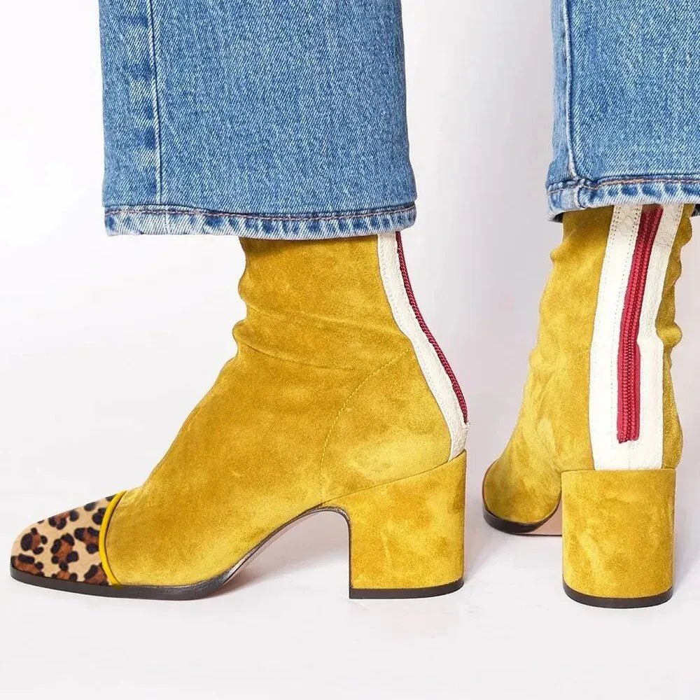 Square-Toe Suede Block-Heel Knee-High Boots for Women