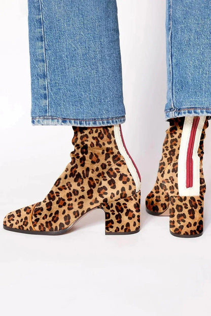 Square-Toe Suede Block-Heel Knee-High Boots for Women