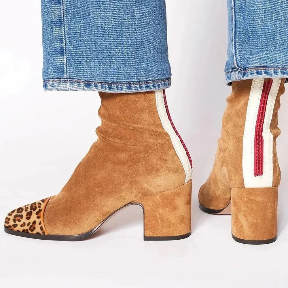 Square-Toe Suede Block-Heel Knee-High Boots for Women