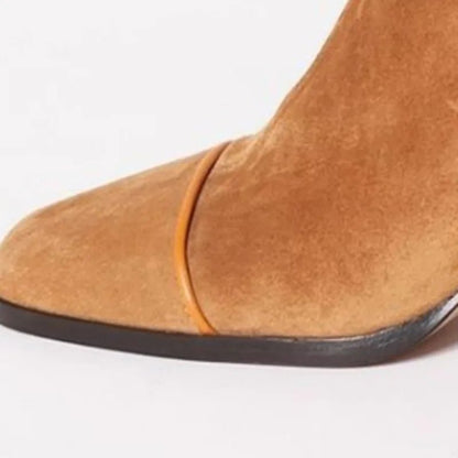 Square-Toe Suede Block-Heel Knee-High Boots for Women
