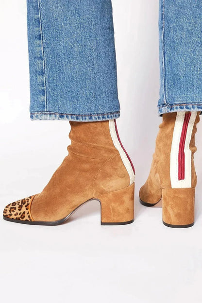 Square-Toe Suede Block-Heel Knee-High Boots for Women