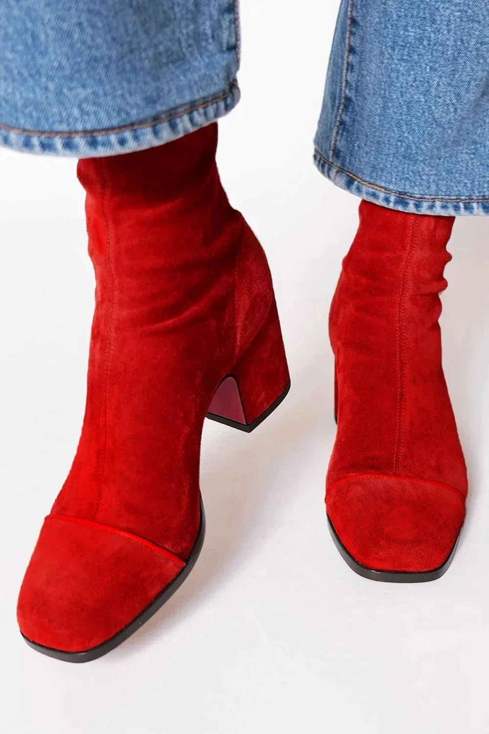 Square-Toe Suede Block-Heel Knee-High Boots for Women