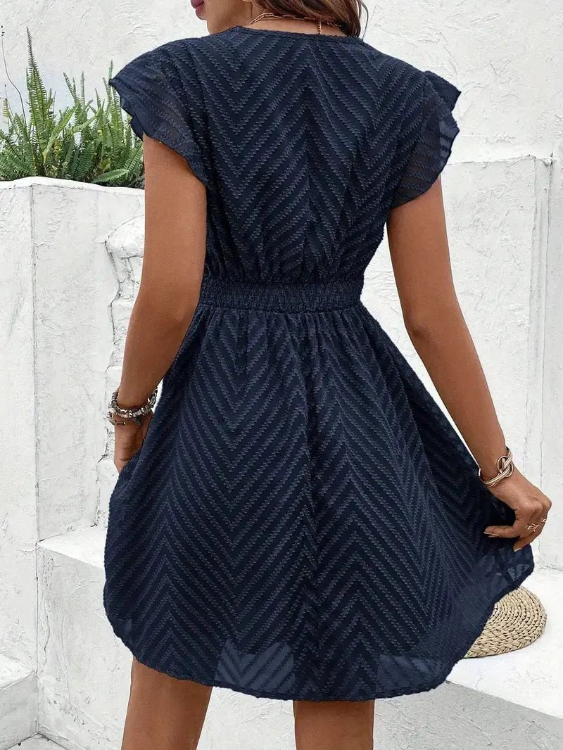 Women's Butterfly Sleeve Lace Trim V-Neck Summer Casual Dress