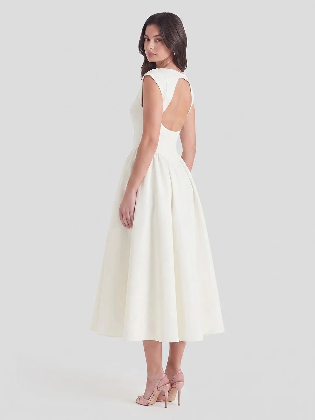 Women's Retro Satin Boatneck Midi Dress