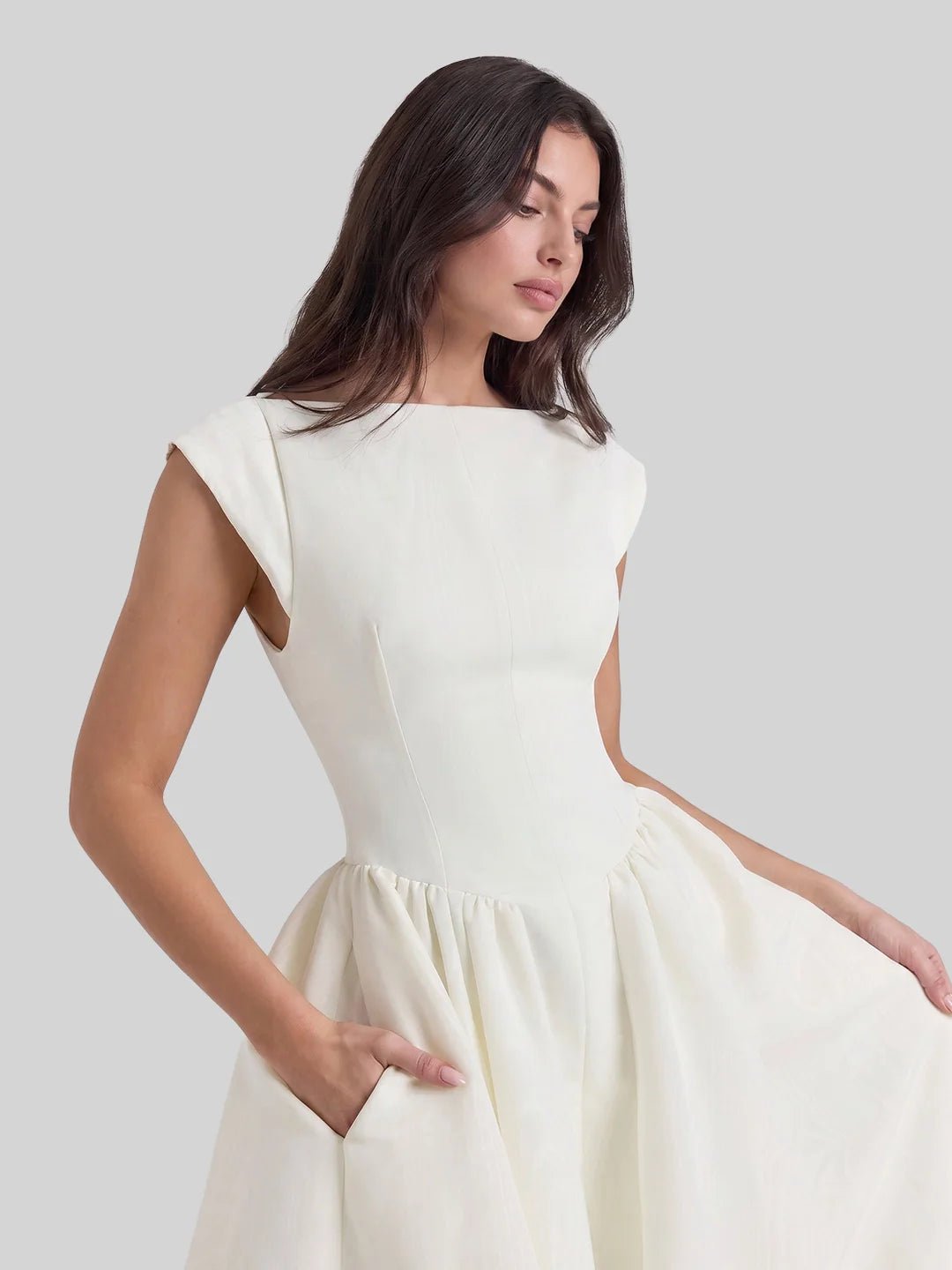Women's Retro Satin Boatneck Midi Dress