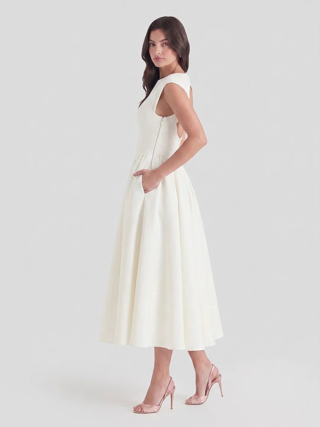 Women's Retro Satin Boatneck Midi Dress