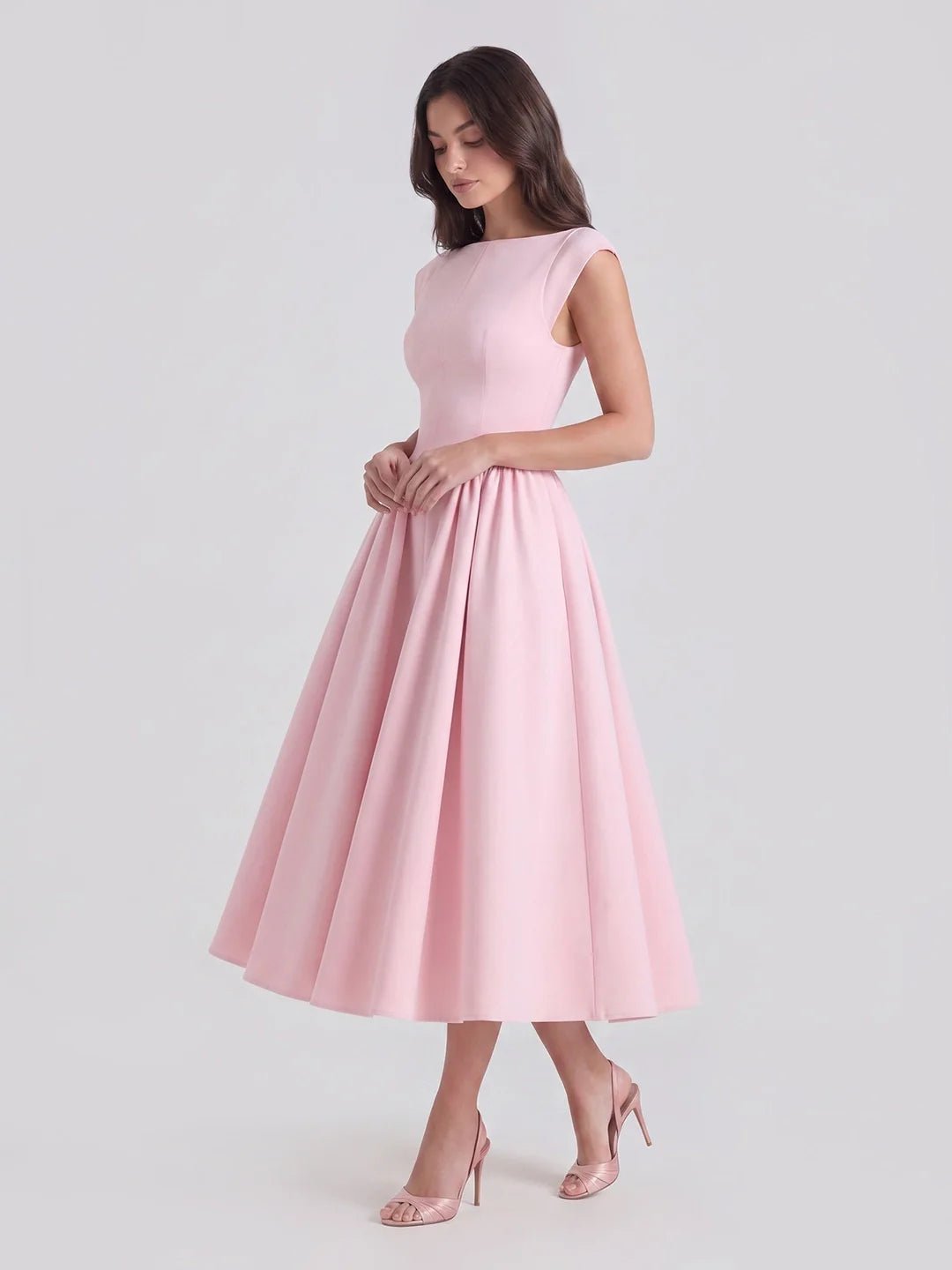 Women's Retro Satin Boatneck Midi Dress