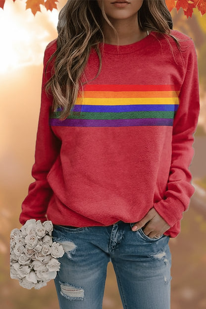 Women's Loose-Fit Retro Rainbow Striped Sweatshirt