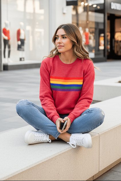 Women's Loose-Fit Retro Rainbow Striped Sweatshirt