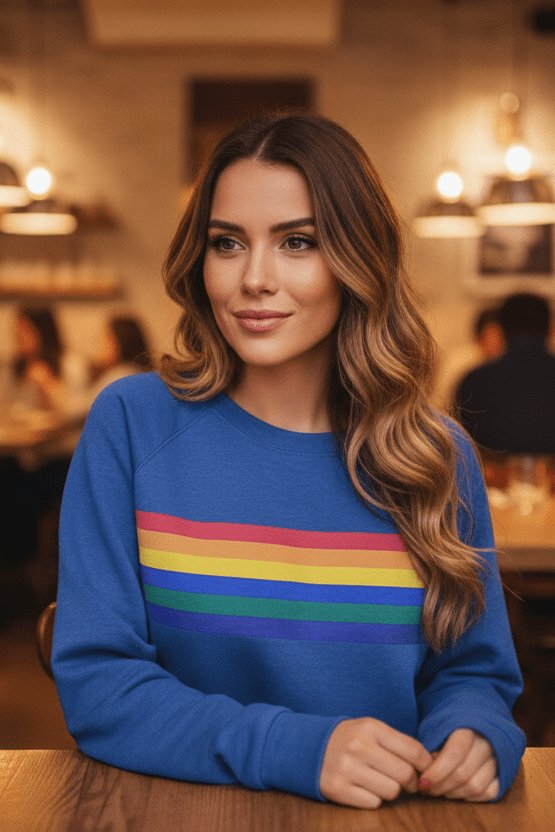 Women's Loose-Fit Retro Rainbow Striped Sweatshirt