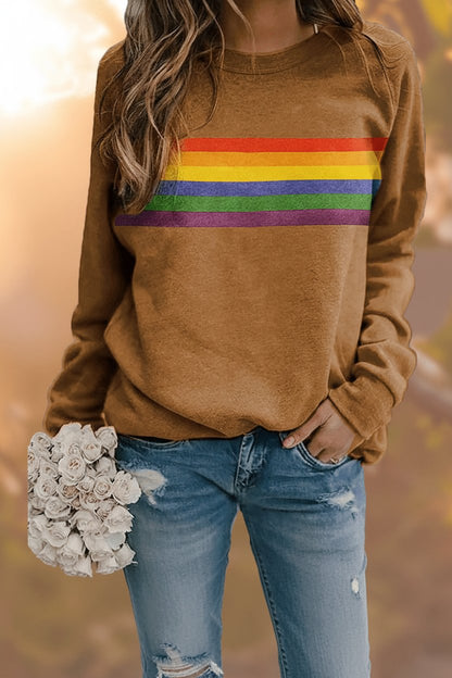 Women's Loose-Fit Retro Rainbow Striped Sweatshirt