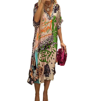 Women's V-Neck Graphic Print Flared Tunic