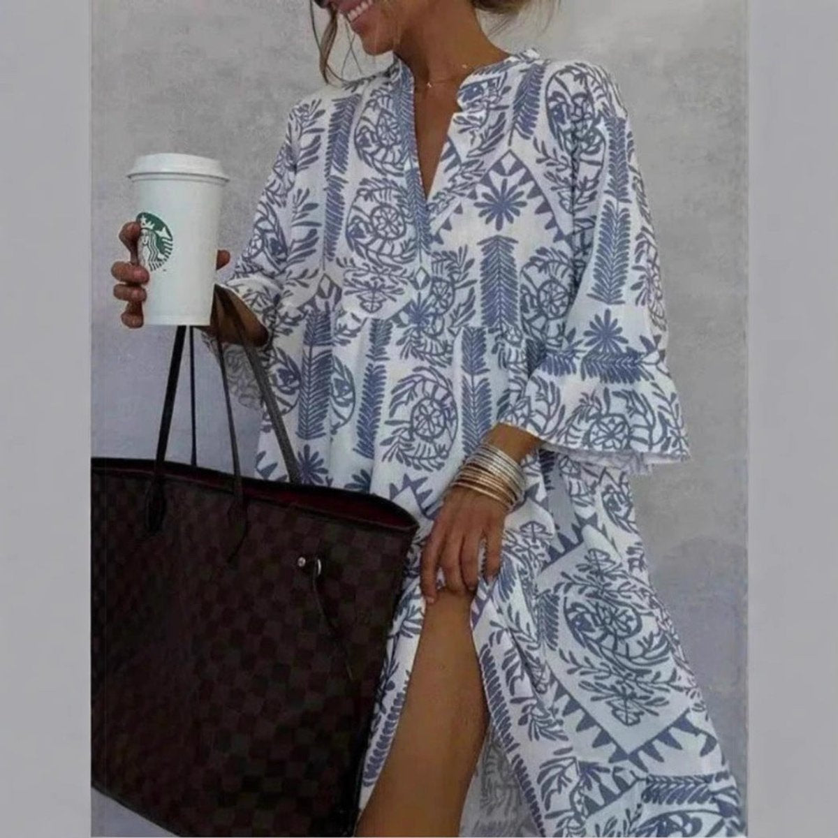 Women's Flared Floral Print Tunic Dress
