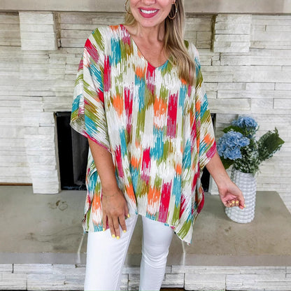 Women's Colorful Abstract Pattern Loose V-Neck Tunic