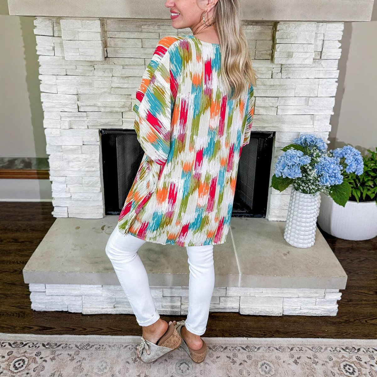 Women's Colorful Abstract Pattern Loose V-Neck Tunic