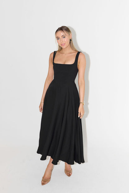 Women's Square-Neck Sleeveless A-Line Midi Dress in White