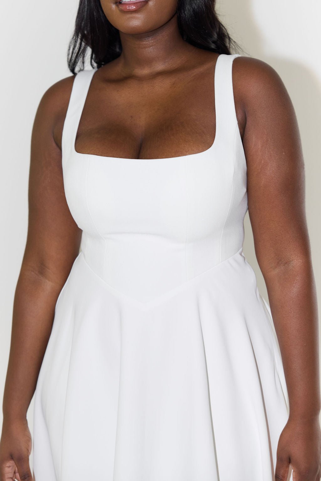 Women's Square-Neck Sleeveless A-Line Midi Dress in White
