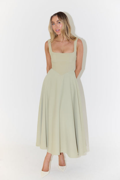 Women's Square-Neck Sleeveless A-Line Midi Dress in White