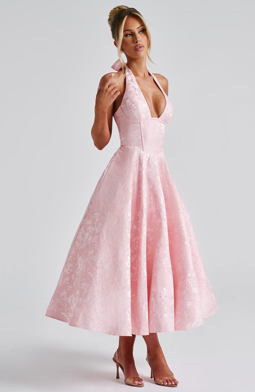 Women's Halter-Neck Midi Dress for Wedding Guests
