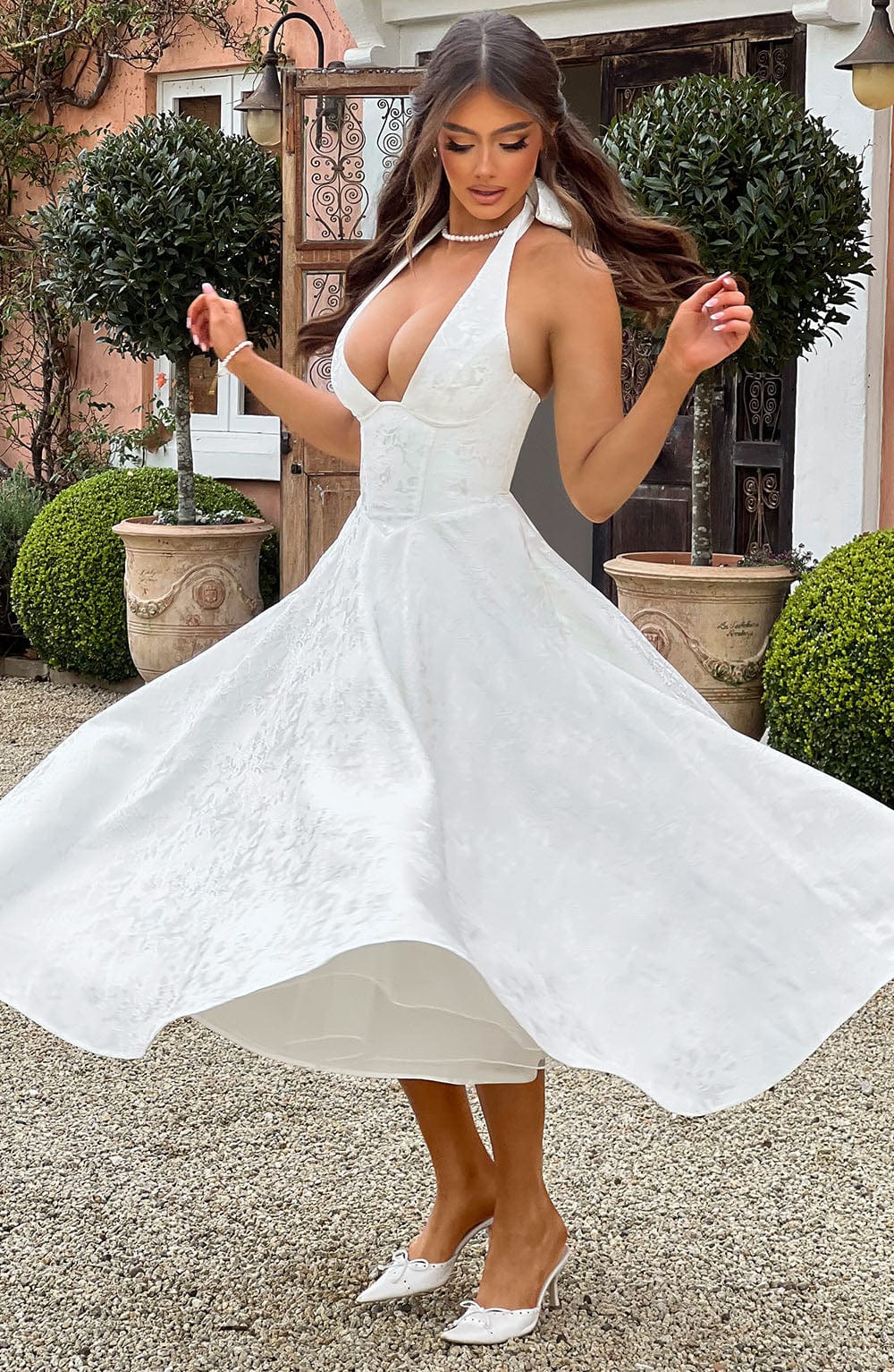 Women's Halter-Neck Midi Dress for Wedding Guests