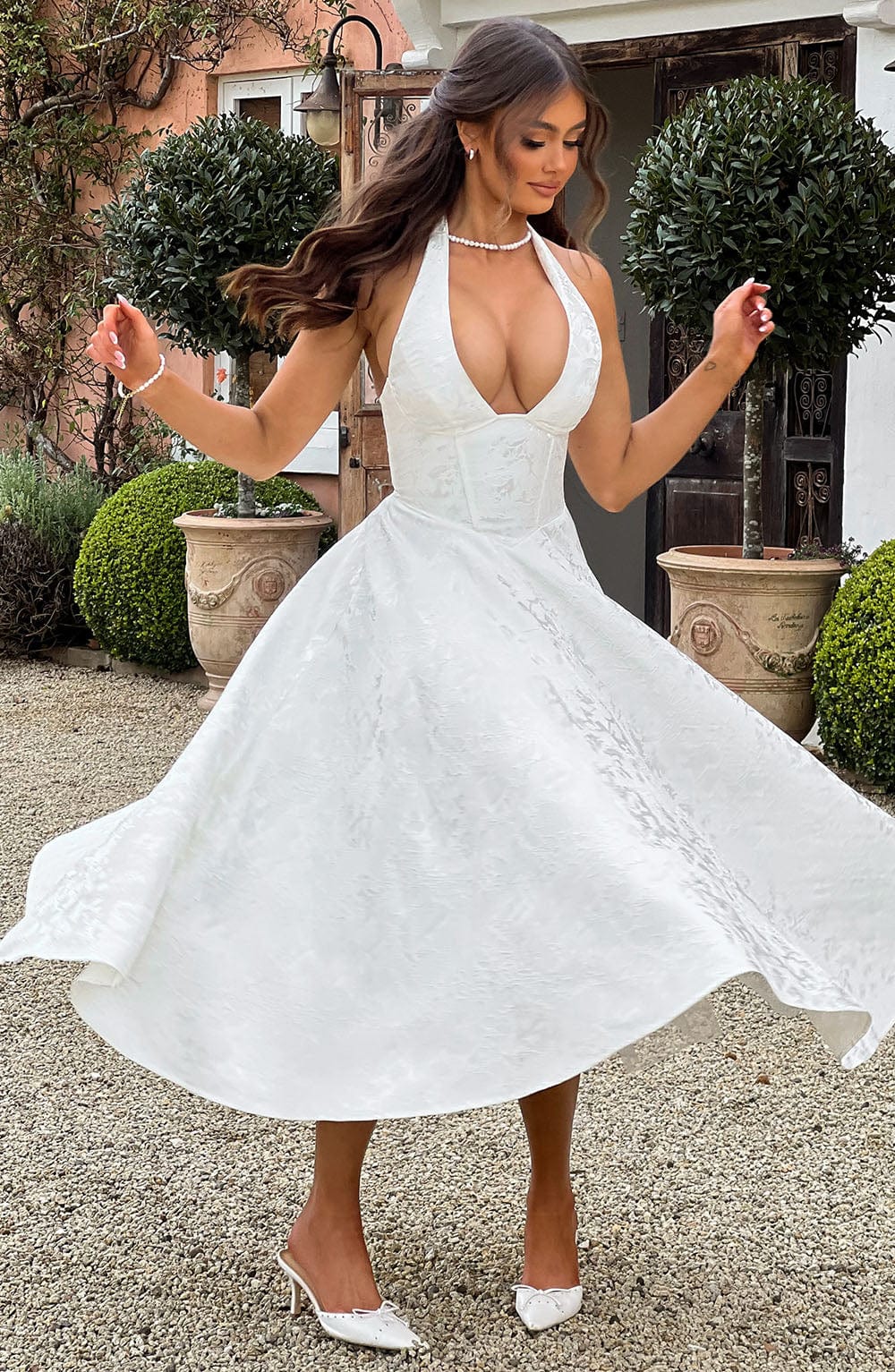 Women's Halter-Neck Midi Dress for Wedding Guests