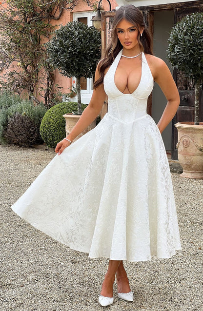 Women's Halter-Neck Midi Dress for Wedding Guests