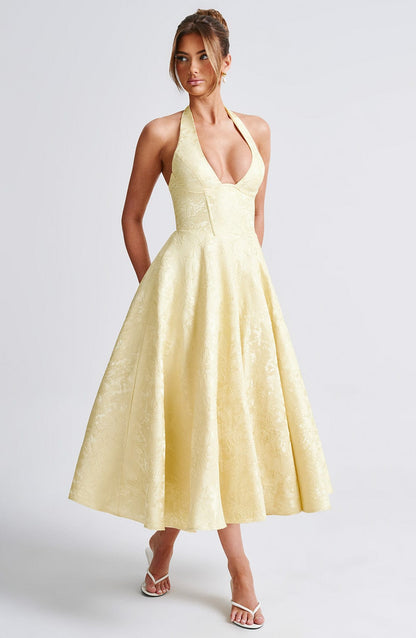 Women's Halter-Neck Midi Dress for Wedding Guests