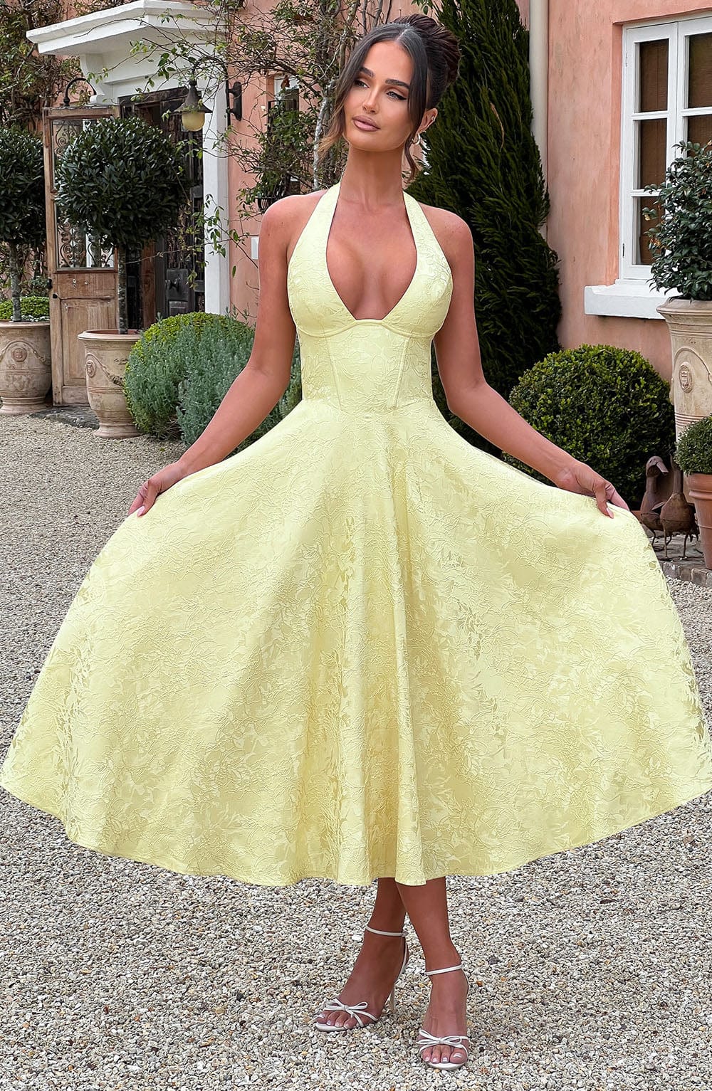 Women's Halter-Neck Midi Dress for Wedding Guests